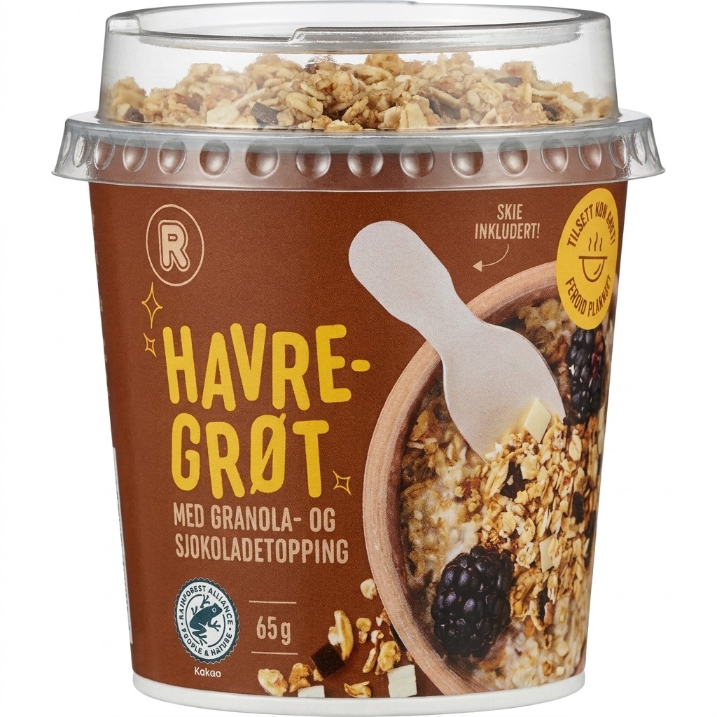 Havregrøt med granola- og sjokoladetopping 65g R