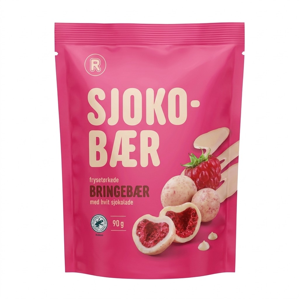 Sjokobær Frysetørkede Bringebær 90g R