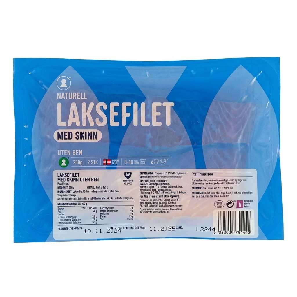 Naturell Laksefilet med skinn 250g R
