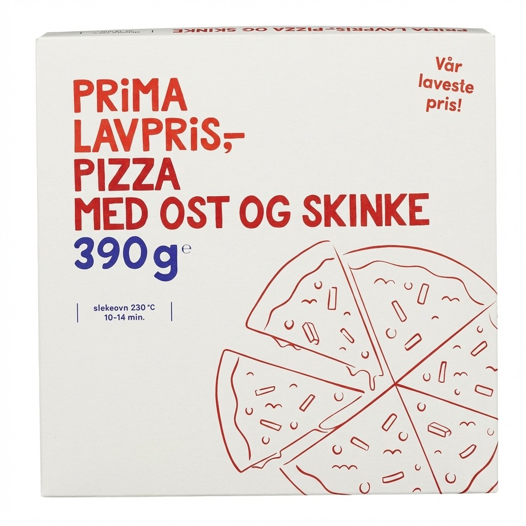 Pizza med ost og skinke 390g Prima