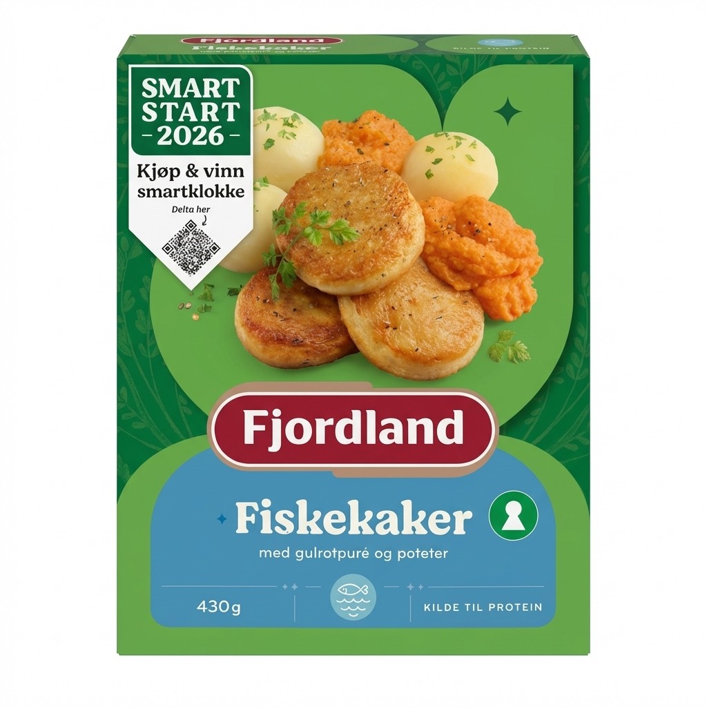 Fiskekaker med gulrotpuré og poteter 430g Fjordland