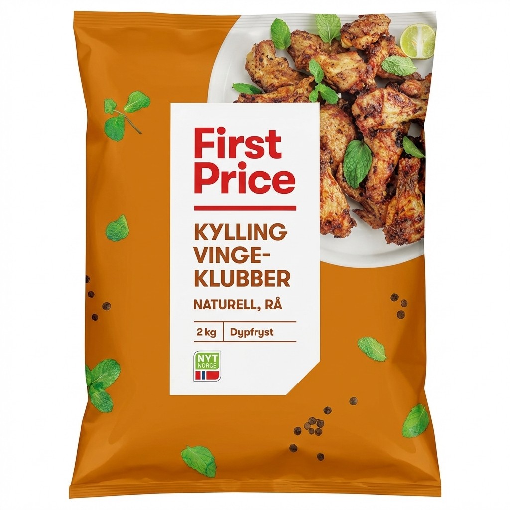 Kylling Vingeklubber Naturell Rå 2kg First Price