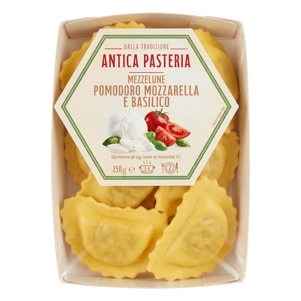 Mezzelune med tomat og basilikum 250g Antica Pasteria