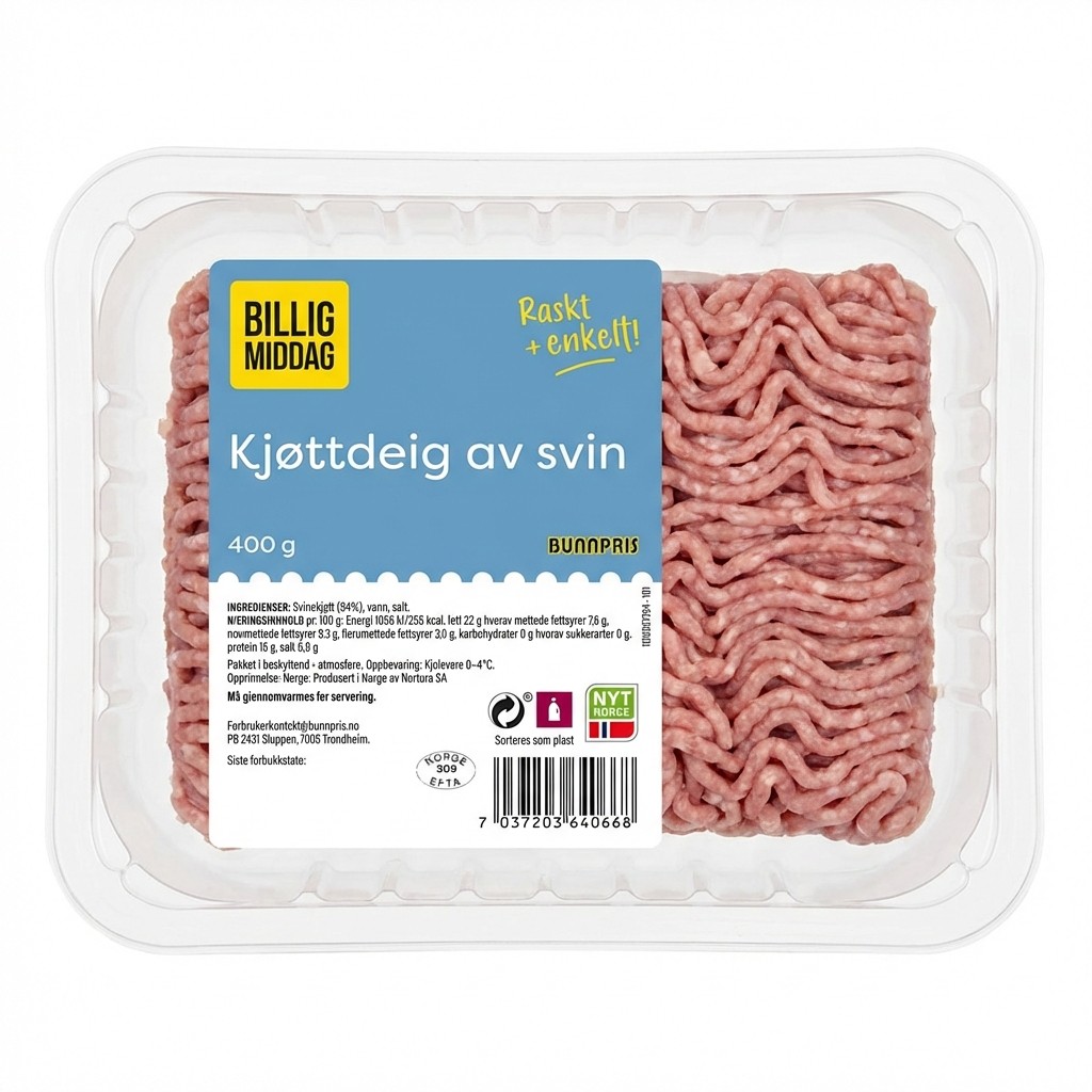 Kjøttdeig av svin 400g Billig Middag