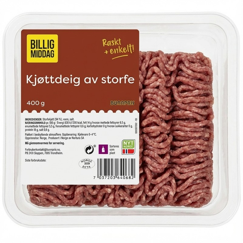 Kjøttdeig av storfe 400g Billig Middag