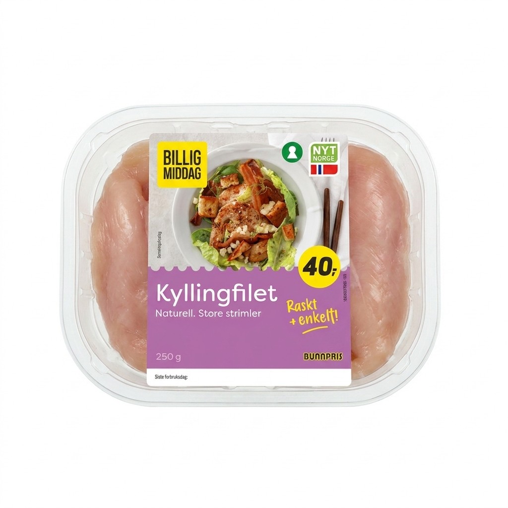 Kyllingfilet Naturell Store strimler 250g Bunnpris