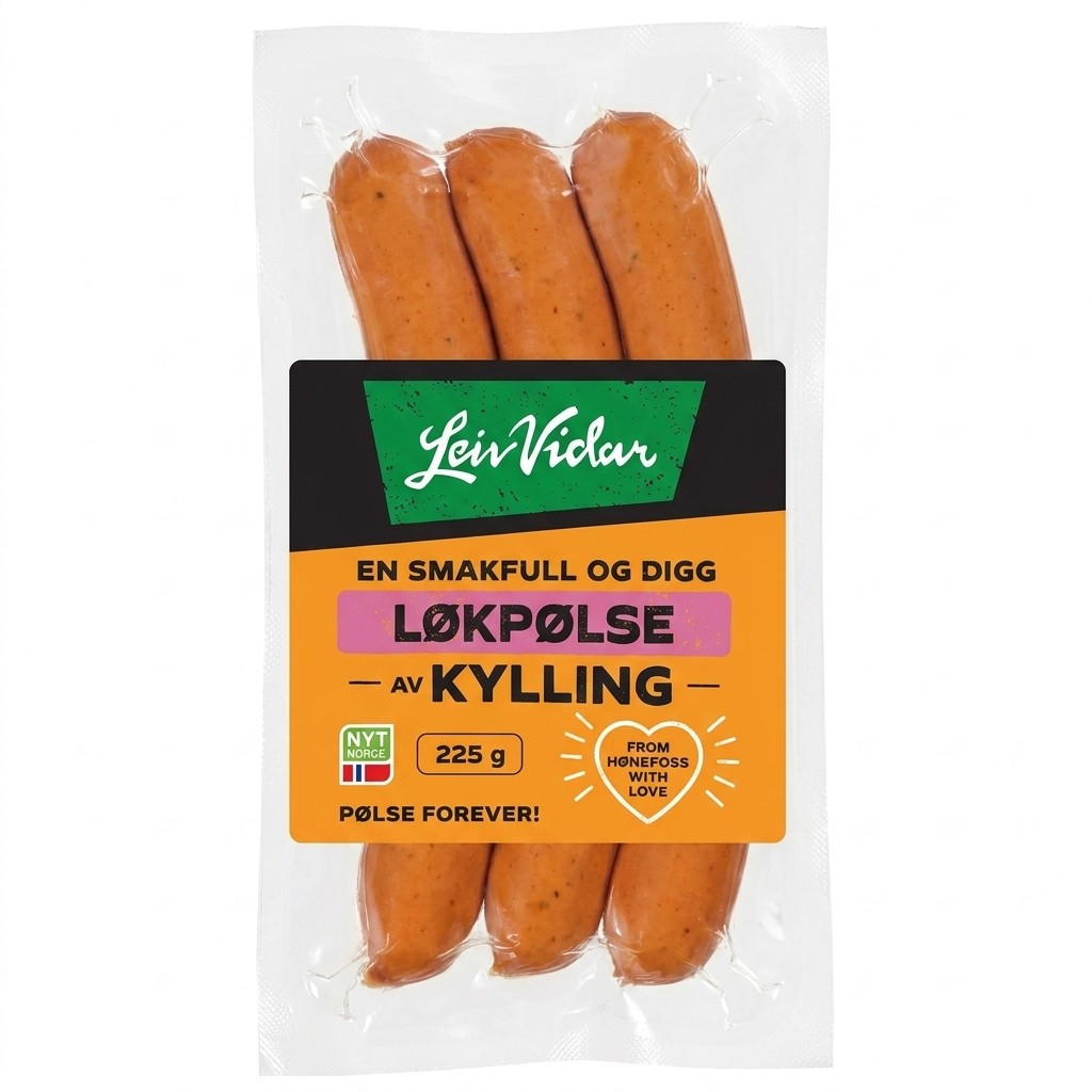 Løkpølse av kylling 225g Leiv Vidar