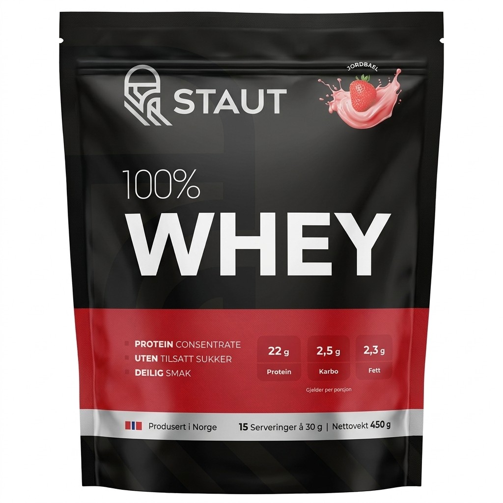 100% Whey Jordbær 450g Staut