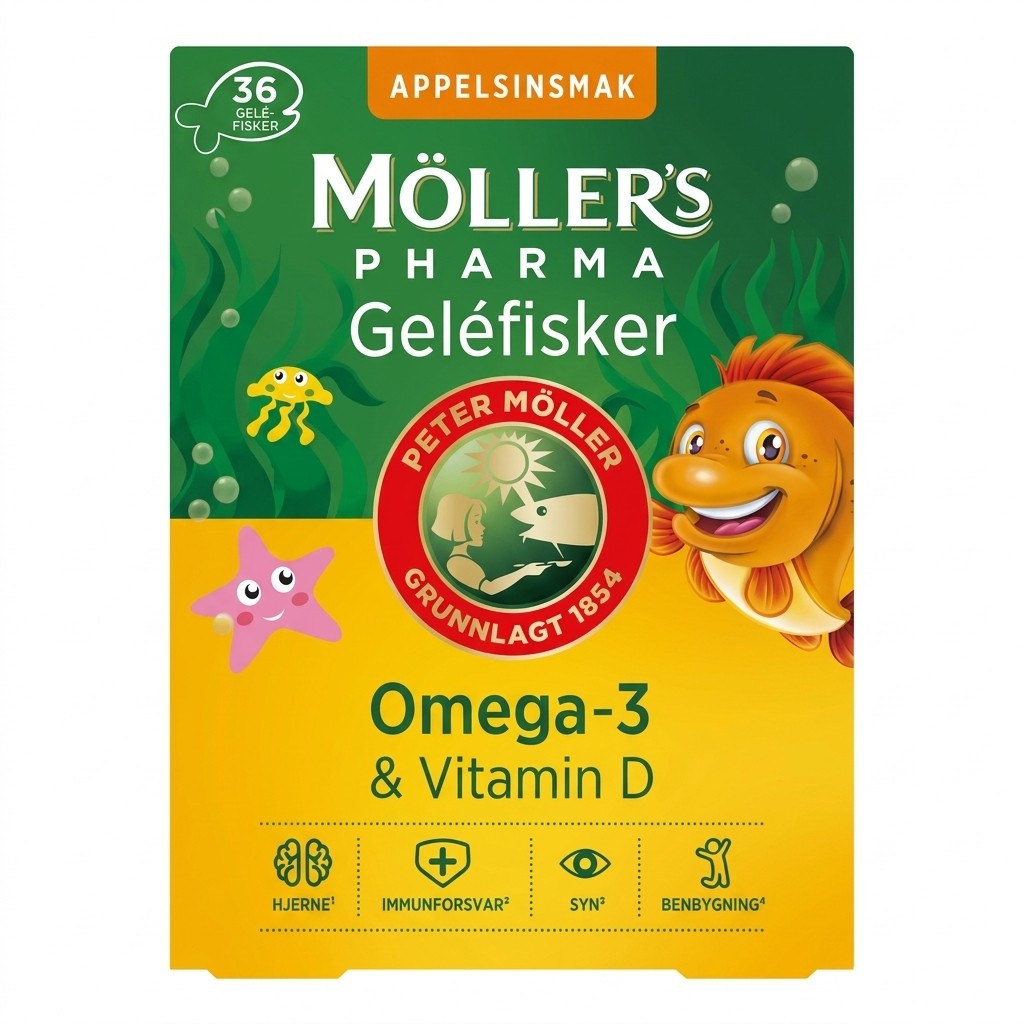 Gelefisker Appelsinsmak 36stk Møllers Pharma