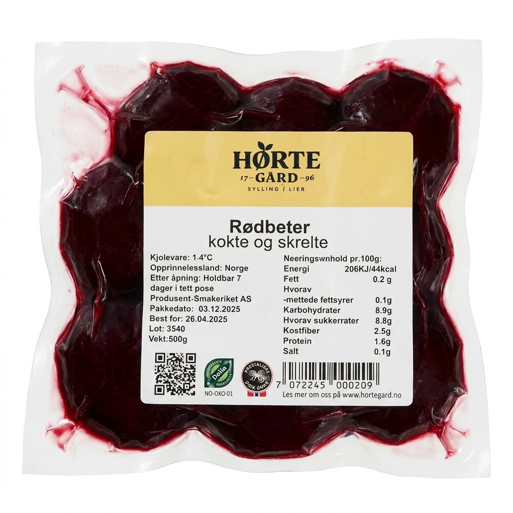 Rødbeter kokte og skrelte 500g Hørte Gård
