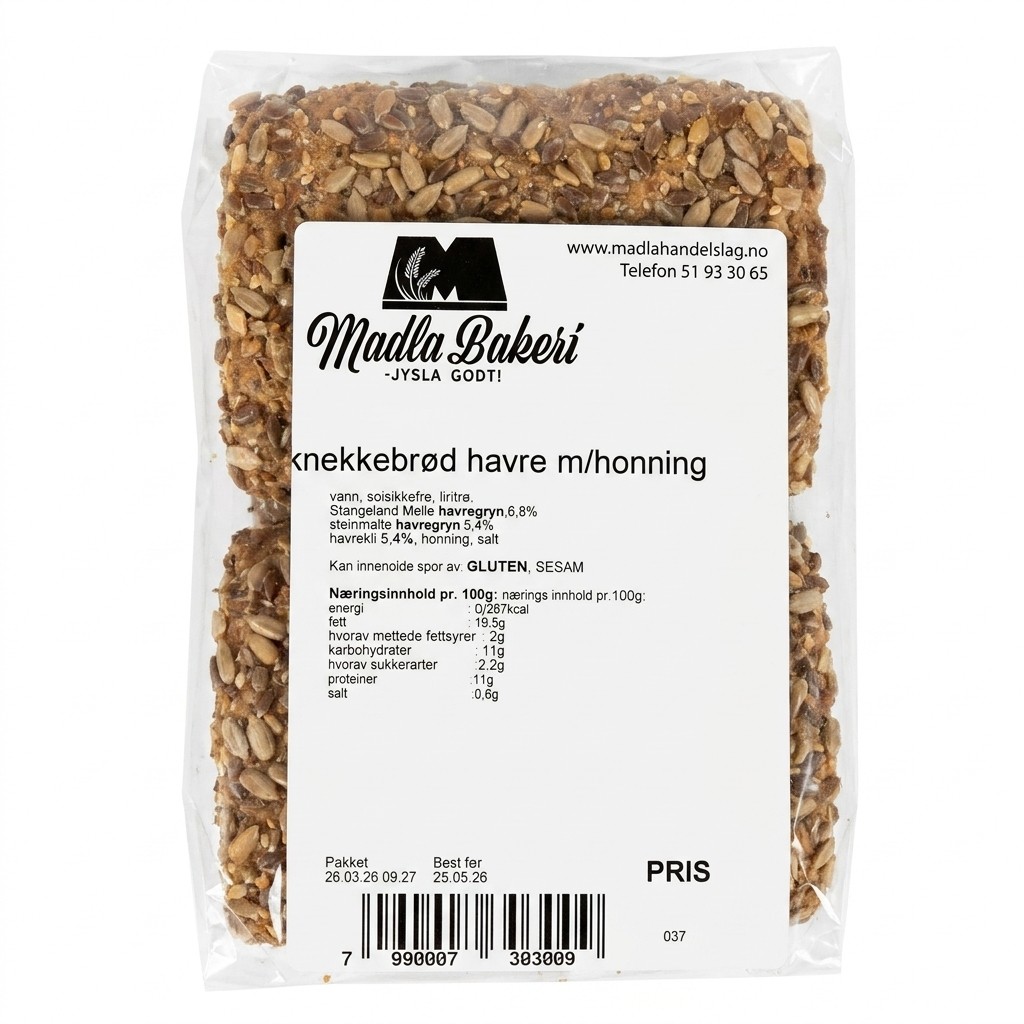 Knekkebrød havre m/honning Madla Bakeri