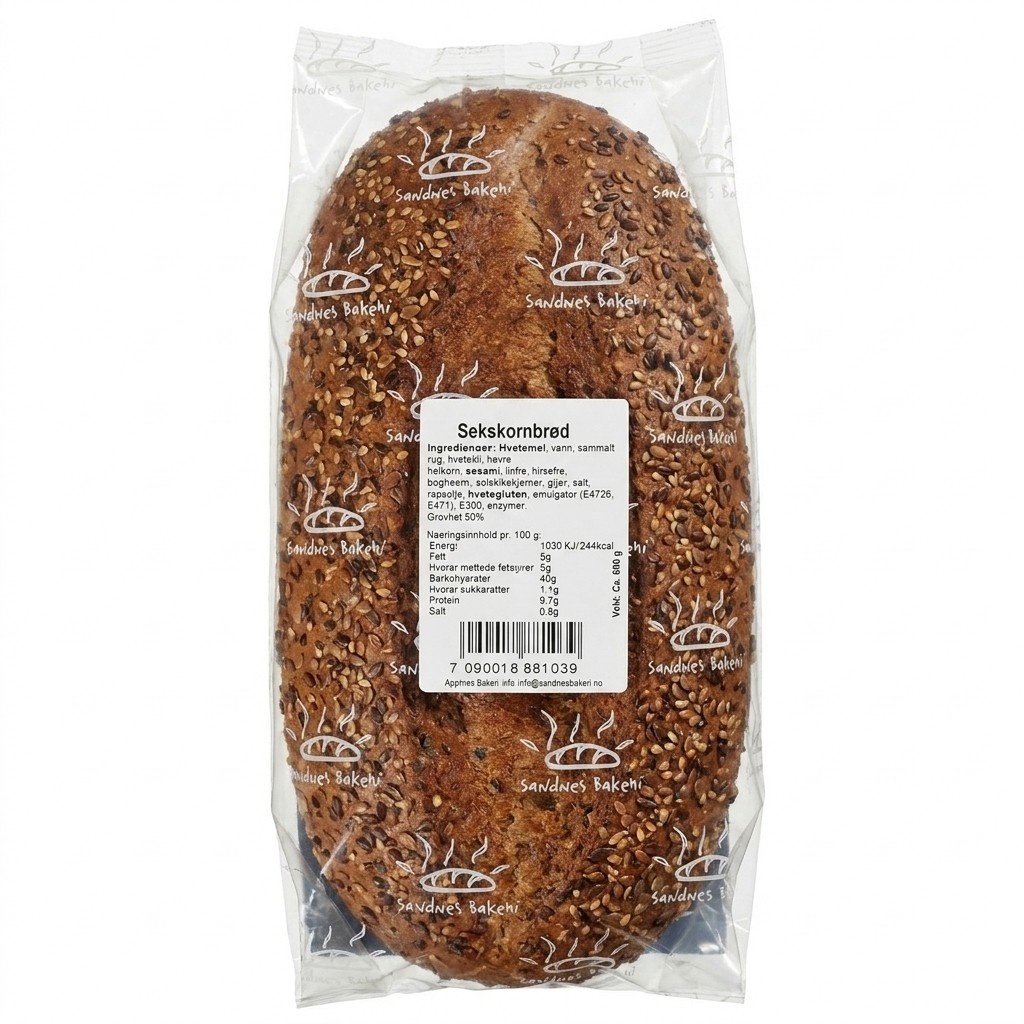 Sekskornbrød 600g Sandnes Bakeri