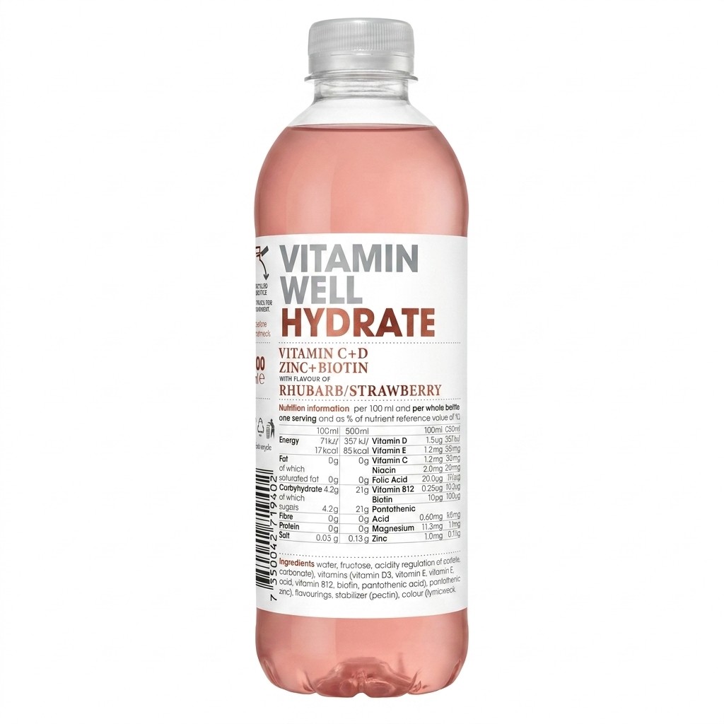 Vitamin Well Hydrate Rhubarb Strawberry 500ml