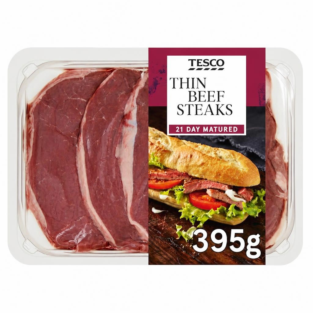 Tesco Thin Cut Beef Steaks 395G