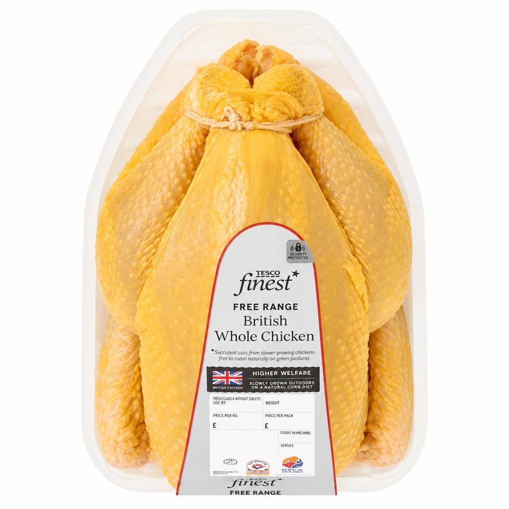 Tesco Finest British Cornfed Free Range Whole Chicken 1Kg-2.3Kg