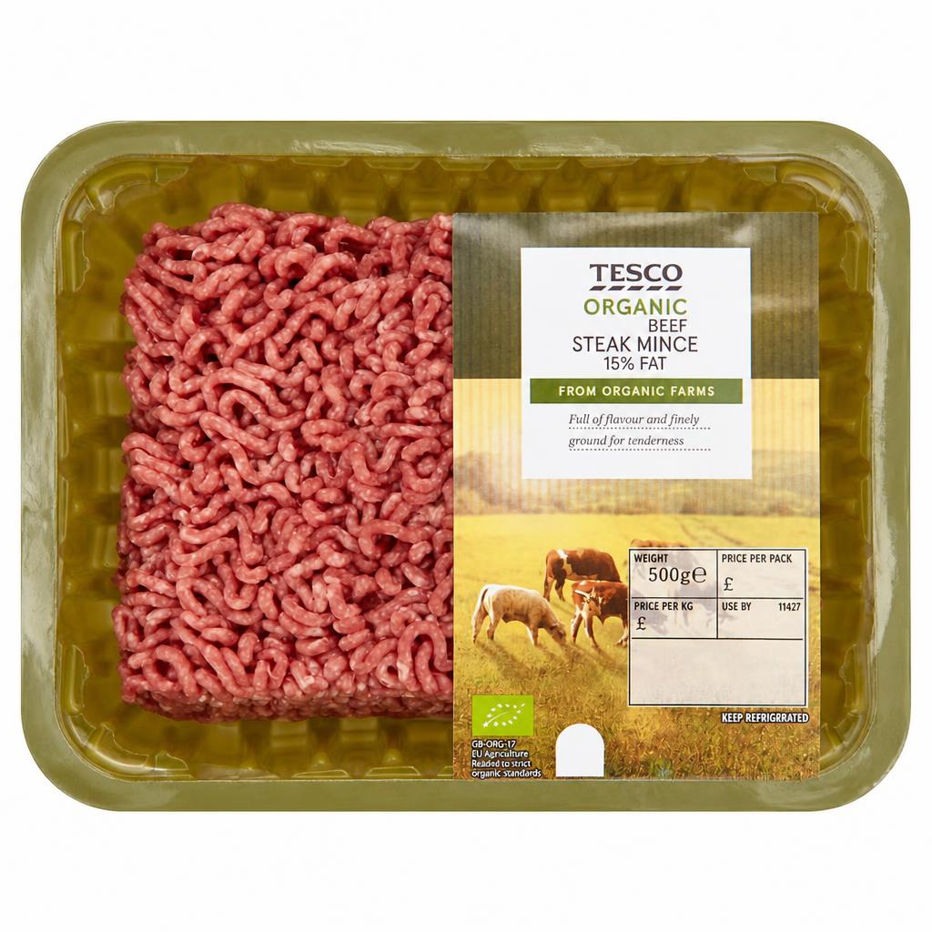 Tesco Organic Beef Steak Mince 15% Fat 500G