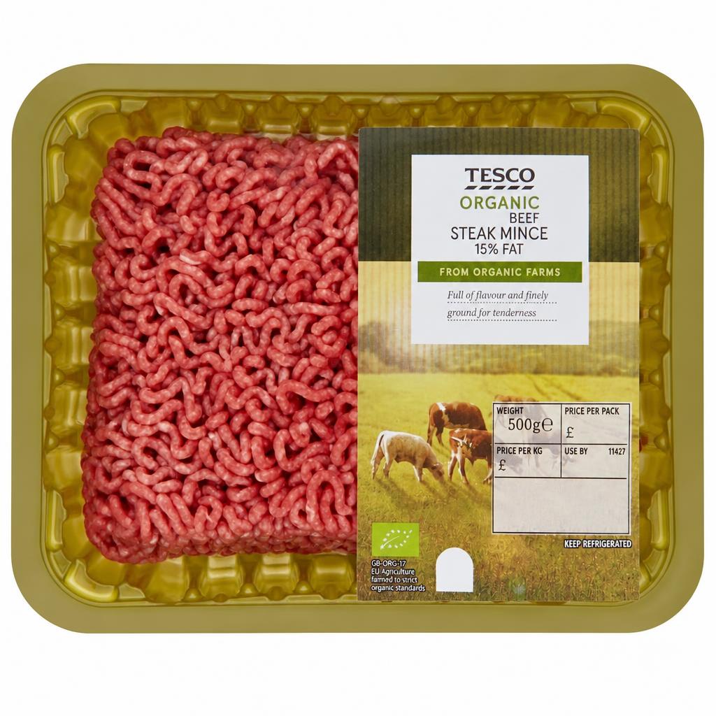 Tesco Organic Beef Steak Mince 15% Fat 500G