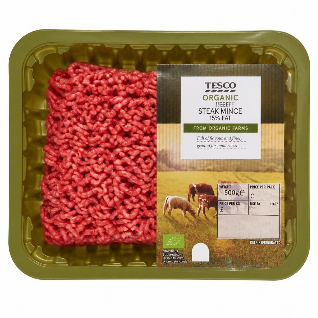 Tesco Organic Beef Steak Mince 15% Fat 500G