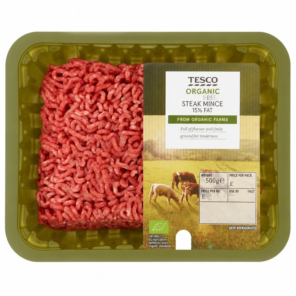 Tesco Organic Beef Steak Mince 15% Fat 500G