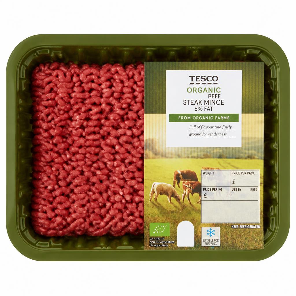 Tesco Organic British Beef Steak Mince 5% Fat 500G