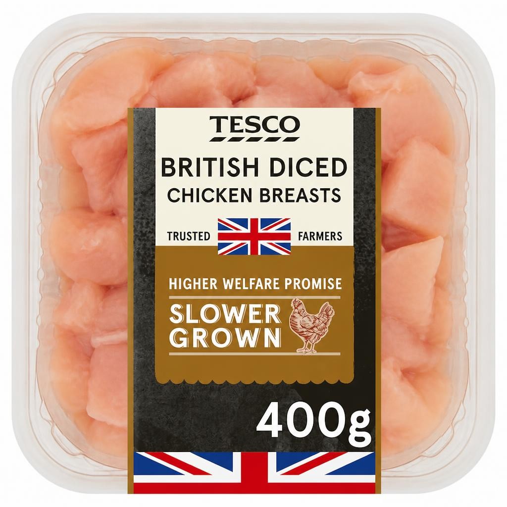 Tesco British Slower Grown Diced Breast 400g