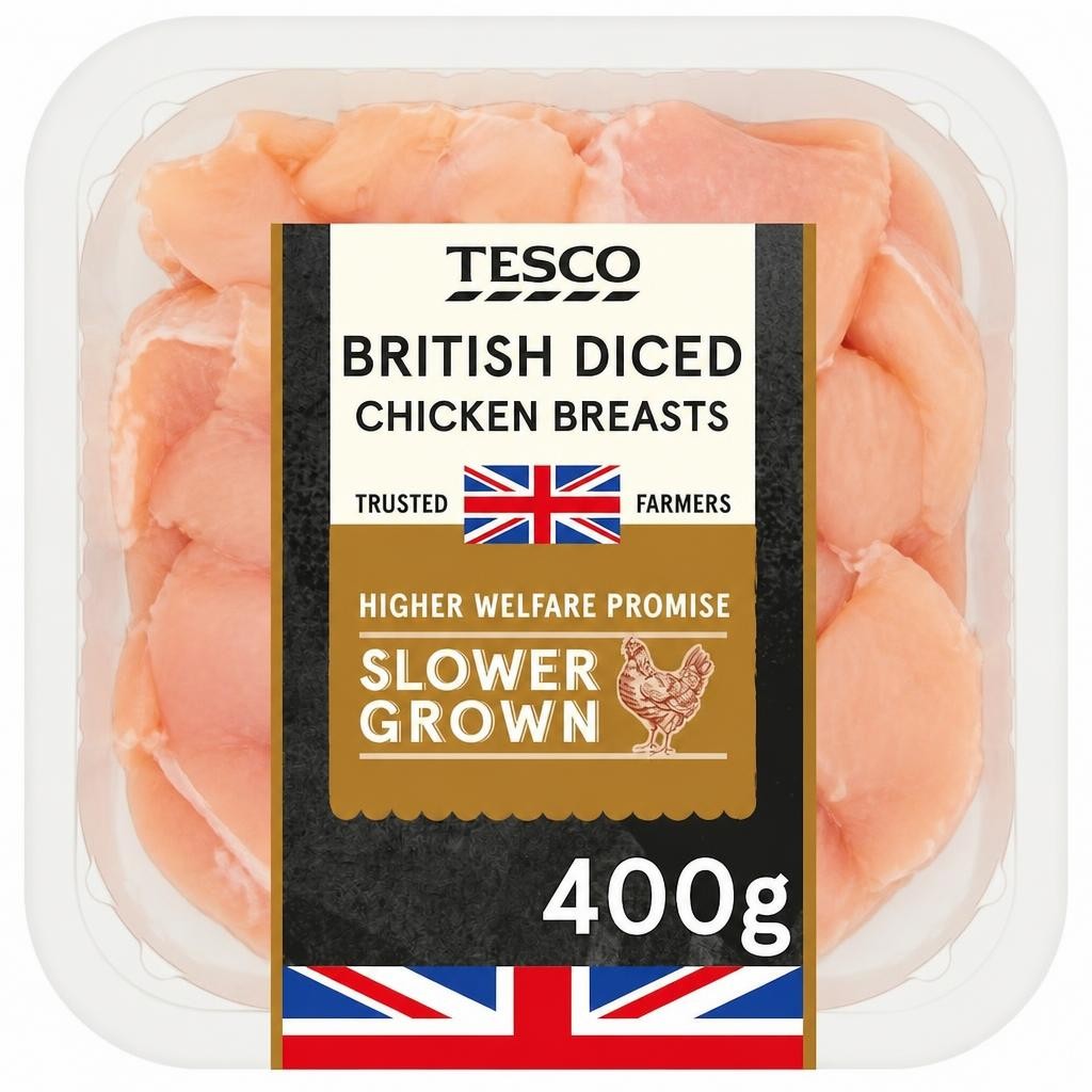 Tesco British Slower Grown Diced Breast 400g