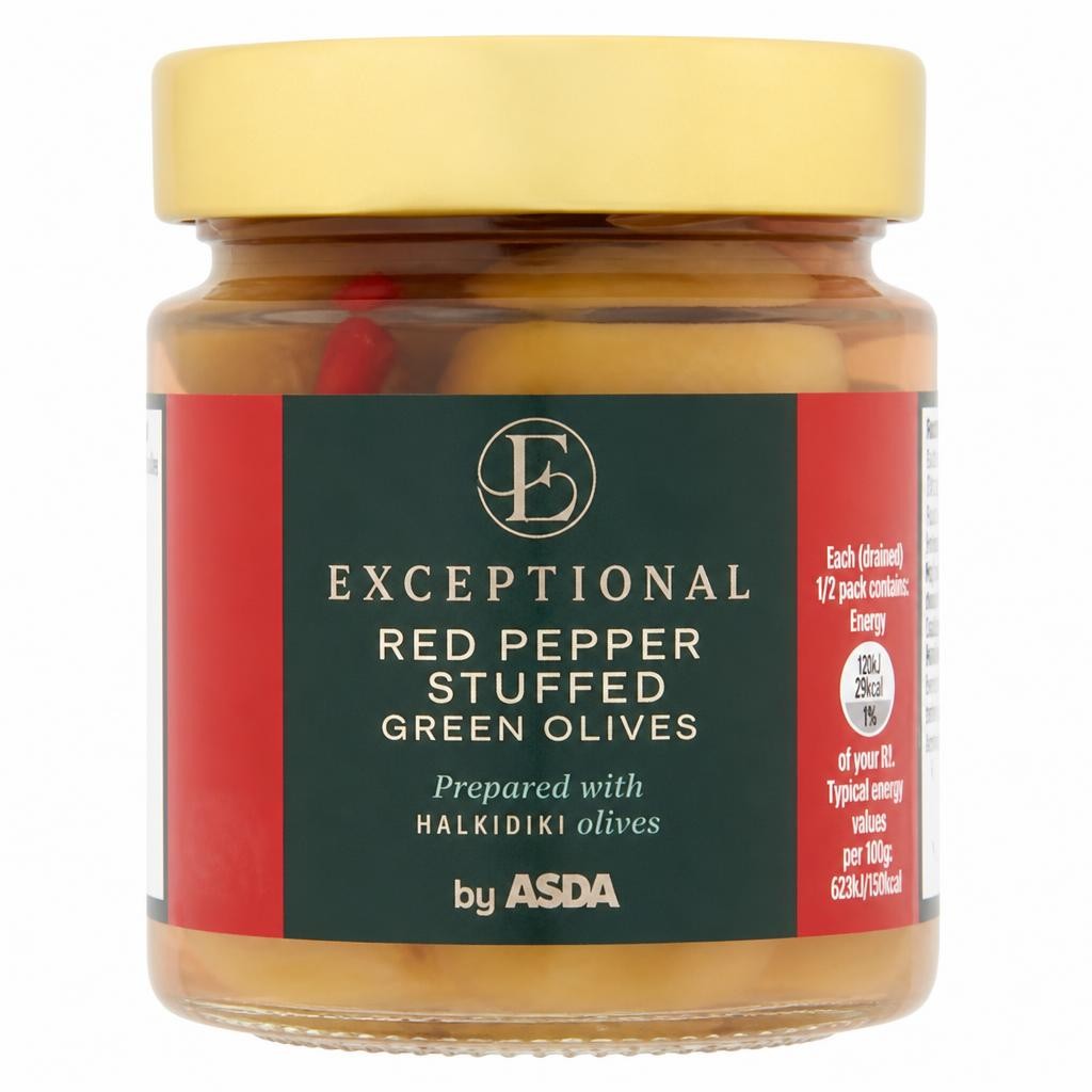 Exceptional By ASDA Red Pepper Stuffed Green Olives 195g