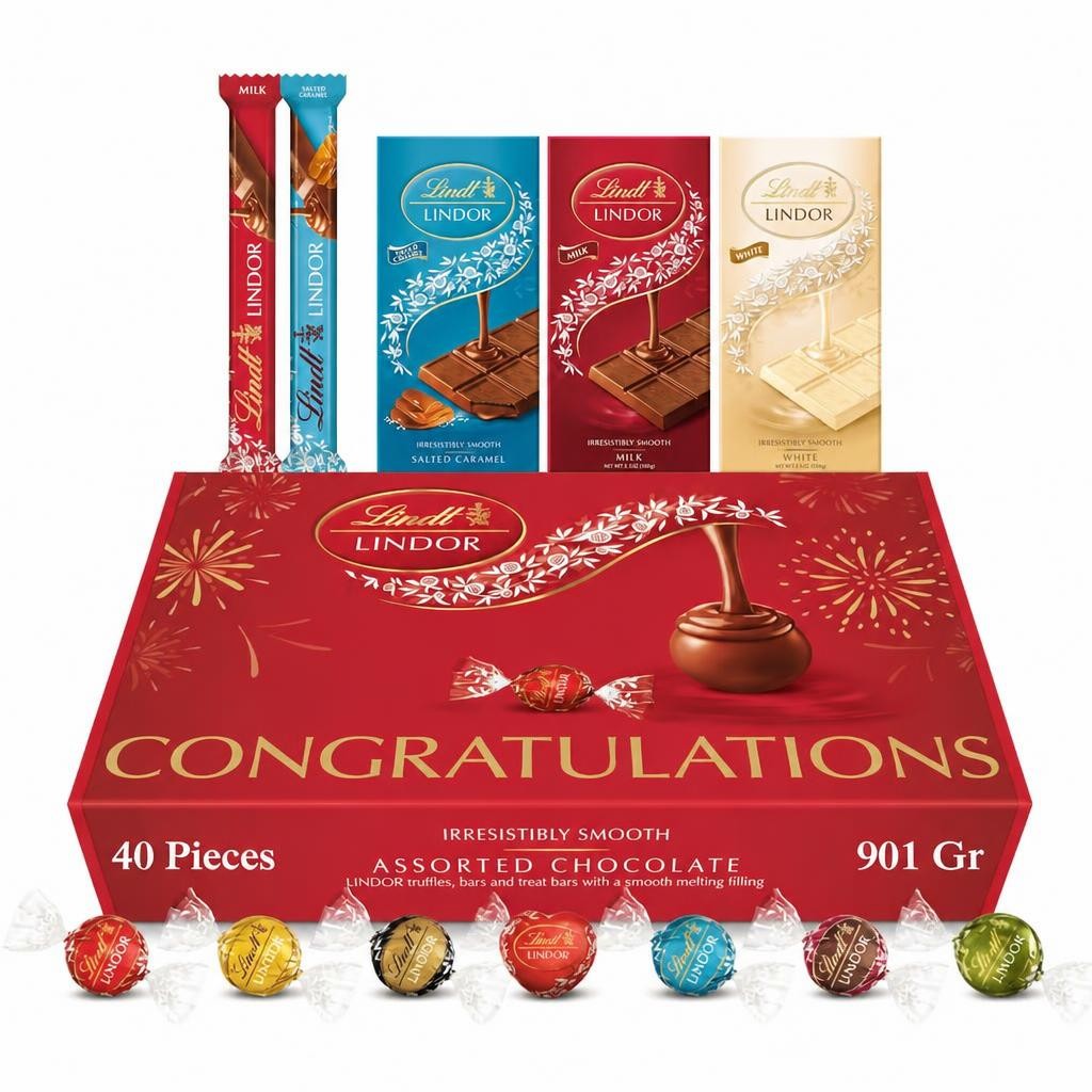 Lindt Congratulations Chocolates Gift Box - 901g (40-Piece Set) - Assorted Chocolate Bars & Truffles, Perfect as a Thank You Gift and Celebration Hamper for Friends, Colleagues, or Loved Ones