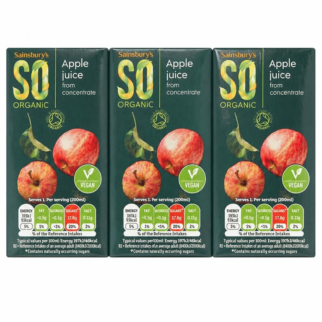 Sainsbury's Pure Apple Juice, SO Organic 3x200ml