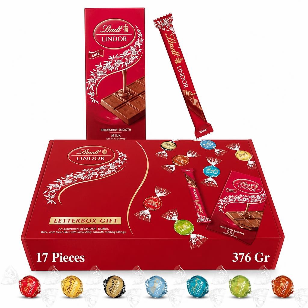 Lindt Letterbox Chocolate Hamper - 376g (17-Piece Set) - Assorted Chocolate Bars Truffles & Wafers, Lindor Chocolates Gift Box, Birthday Gifts for Women and Men, Thank You or Christmas Gifts
