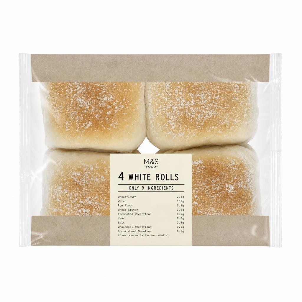 M&S Only 9 Ingredients 4 White Rolls