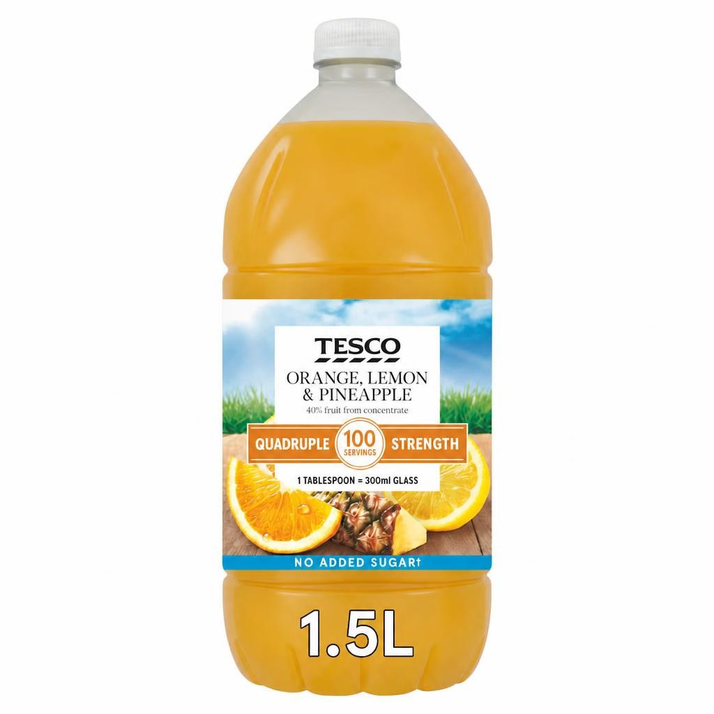Tesco Quadruple Strength Squash Orange Lemon & Pineapple 1.5L