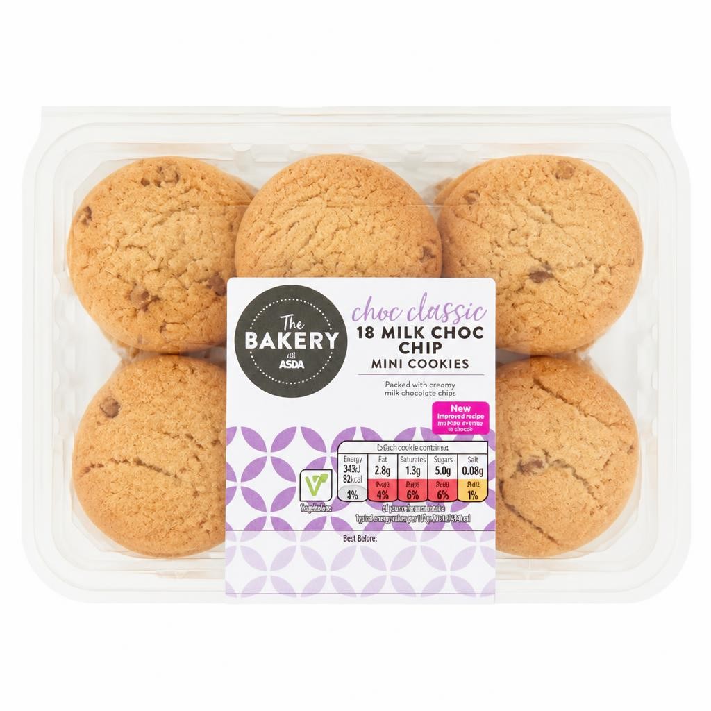 The BAKERY at ASDA The Bakery 18 Milk Choc Chip Mini Cookies 171g