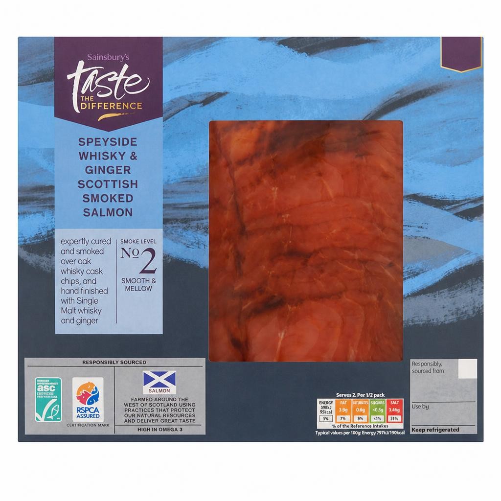Sainsbury's Speyside Whisky & Ginger Scottish Smoked Salmon, Taste the Difference 100g