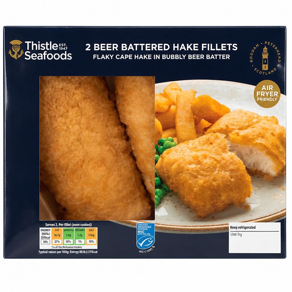 Thistle Seafoods Beer Battered Hake Fillets x2 365g