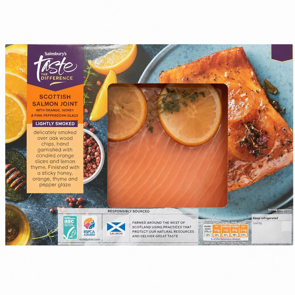 Sainsbury's ASC Lightly Smoked Scottish Salmon Side with Candied Orange, Lemon & Thyme, Taste the Difference 500g
