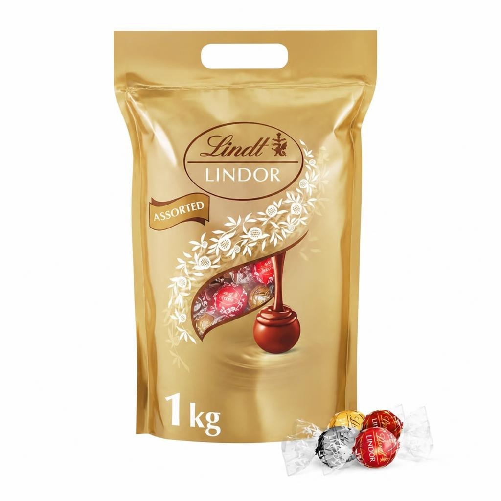 Lindt Lindor Assorted Chocolate Truffles Bag - Approx 80 balls, 1kg - Chocolate Truffles with a Smooth Melting Filling