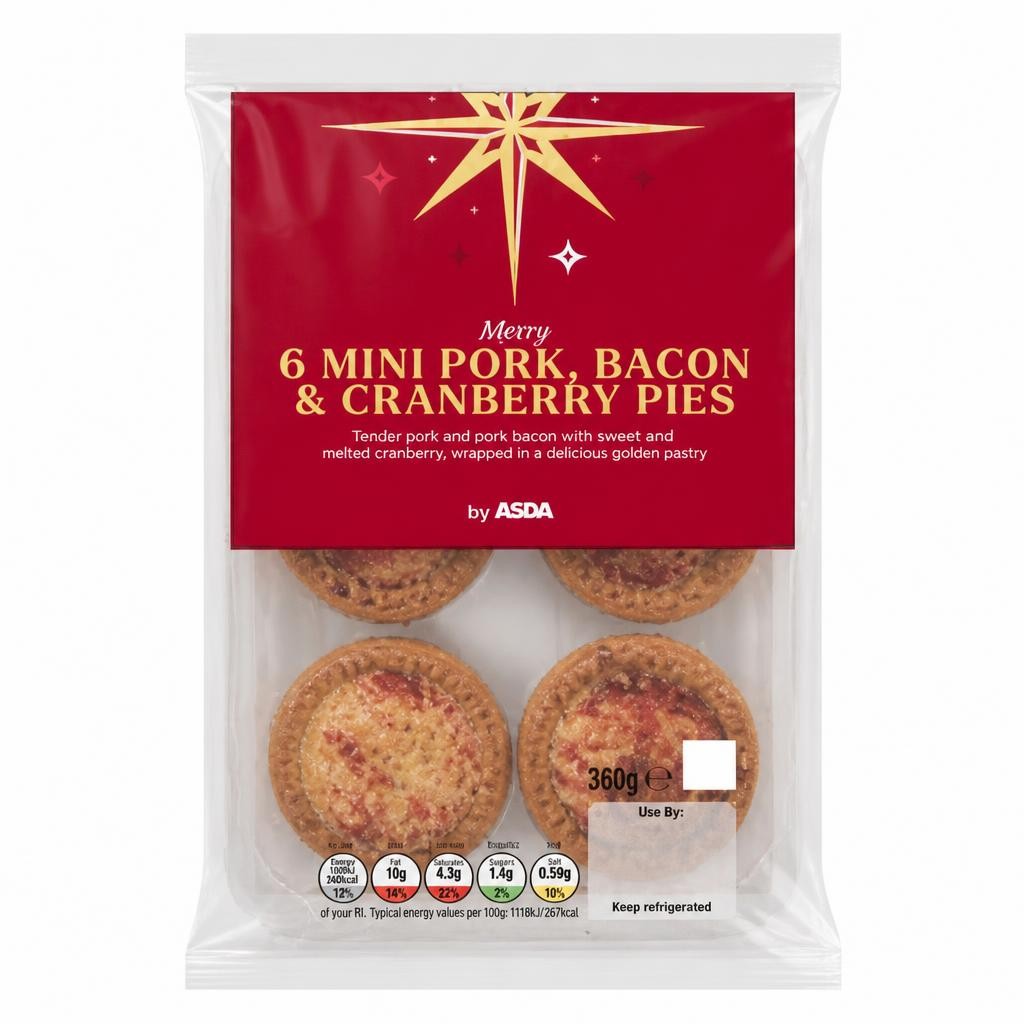 ASDA 6 Merry Mini Pork, Bacon & Cranberry Pies 300g