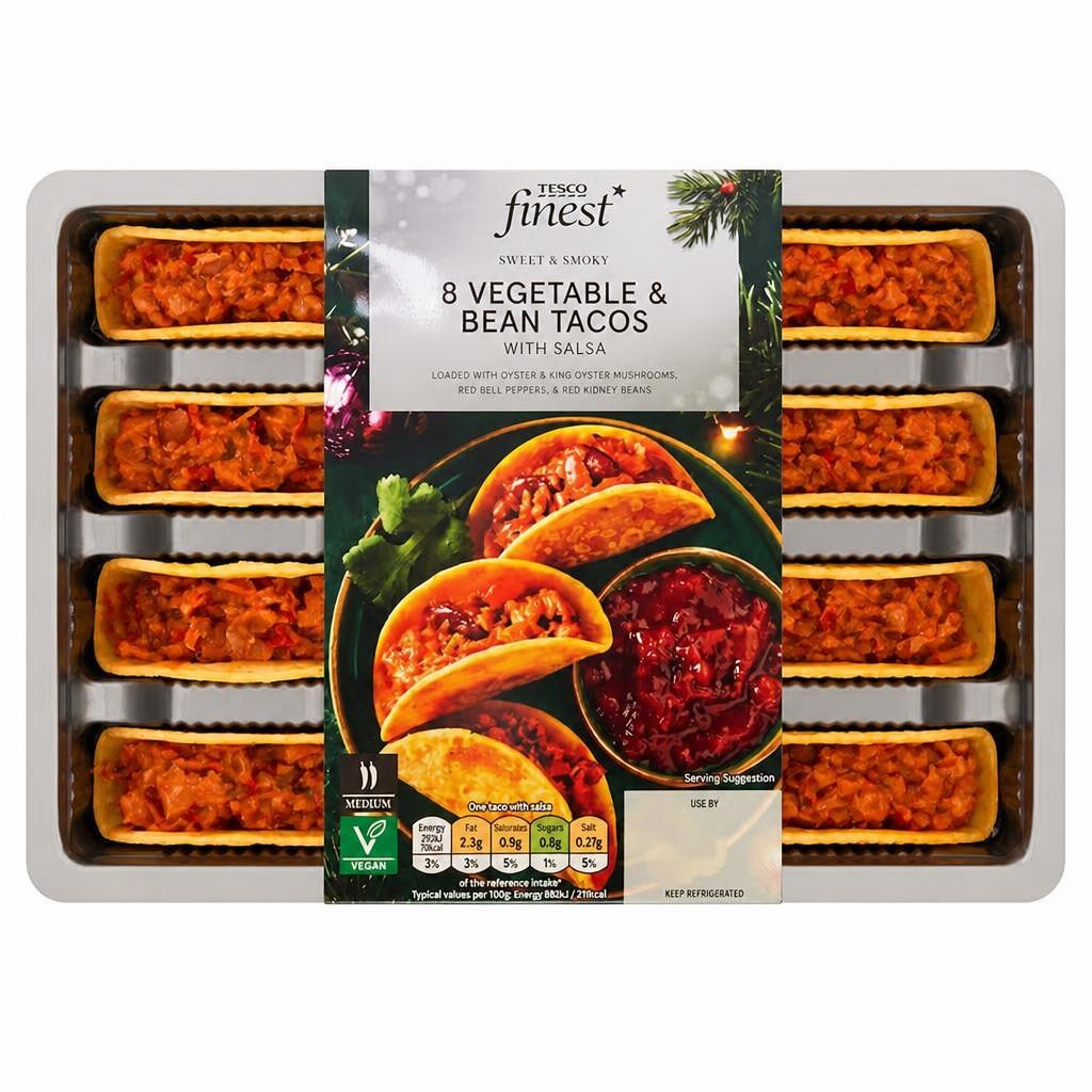 TESCO FINEST 8 Mexican Vegetable Tacos with Salsa 240g