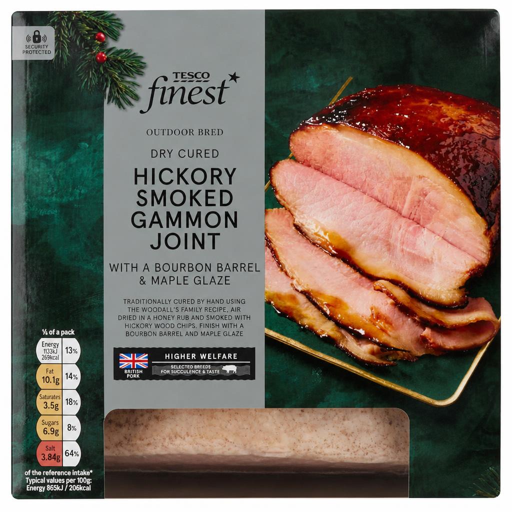 Tesco Finest Dry Cured Hickory Smoked Gammon Joint with a Bourbon Barrel and Maple Glaze 1kg
