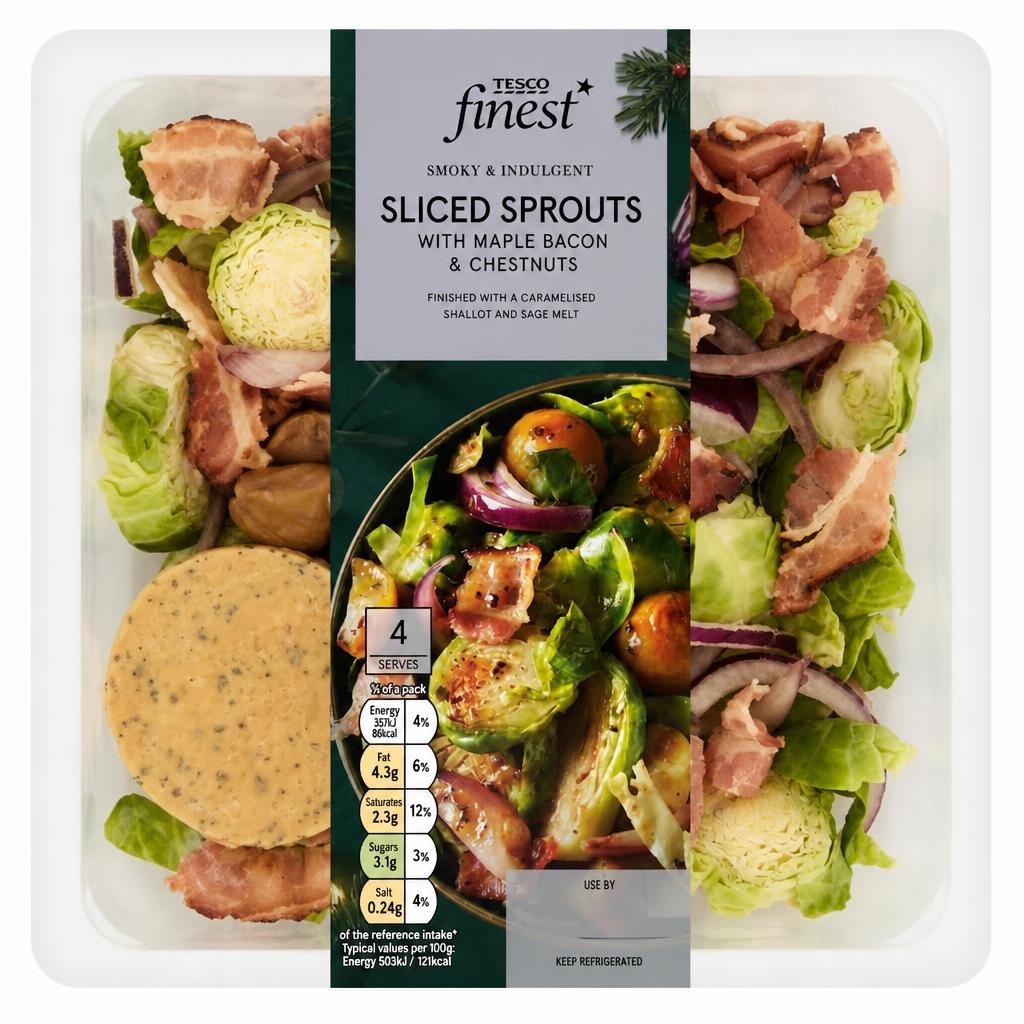 Tesco Finest shredded Brussels Sprouts with Maple Bacon and Chestnuts 305g