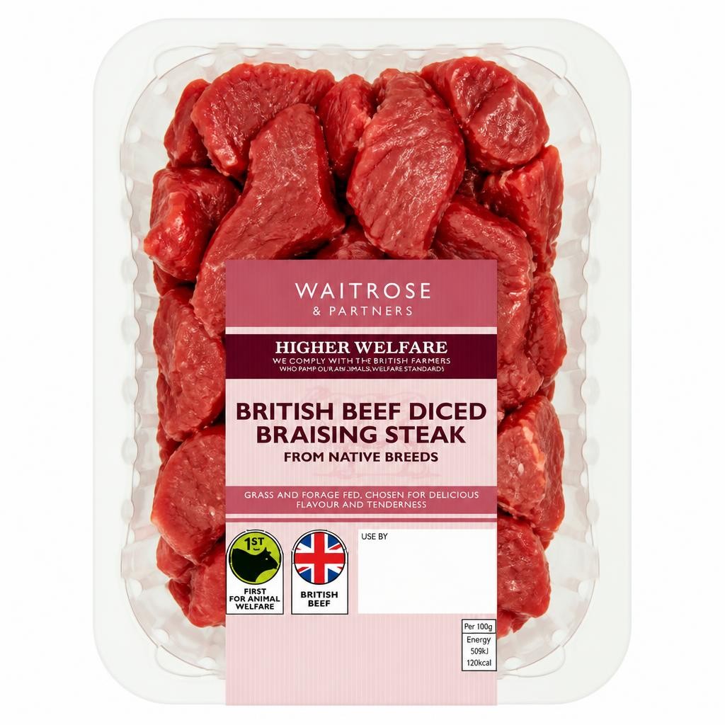 Waitrose British Native Breed Diced Beef Braising Steak