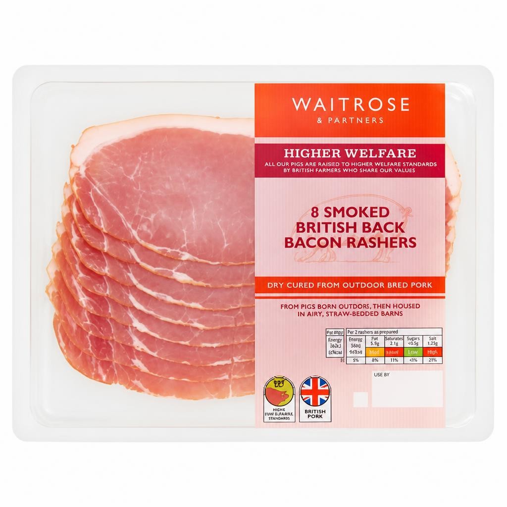 Waitrose 8 Beech Smoked Dry Cured Back Bacon Rashers