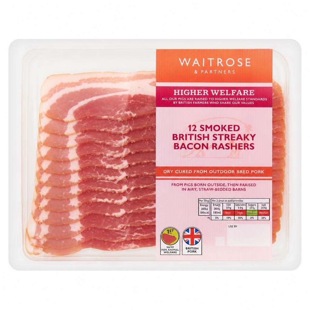 Waitrose 12 Smoked Dry Cured Streaky Bacon Rashers
