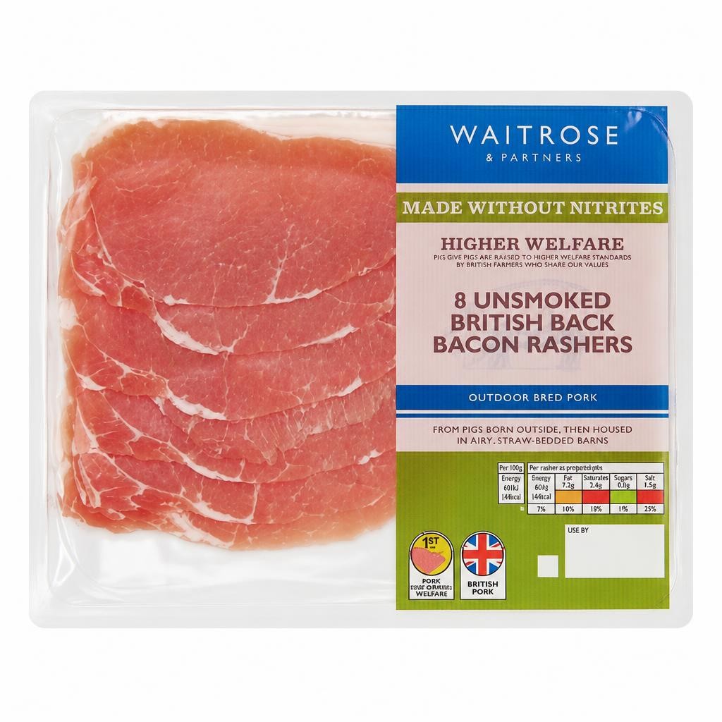 Waitrose 8 Made Without Nitrite Unsmoked Back Bacon Rashers