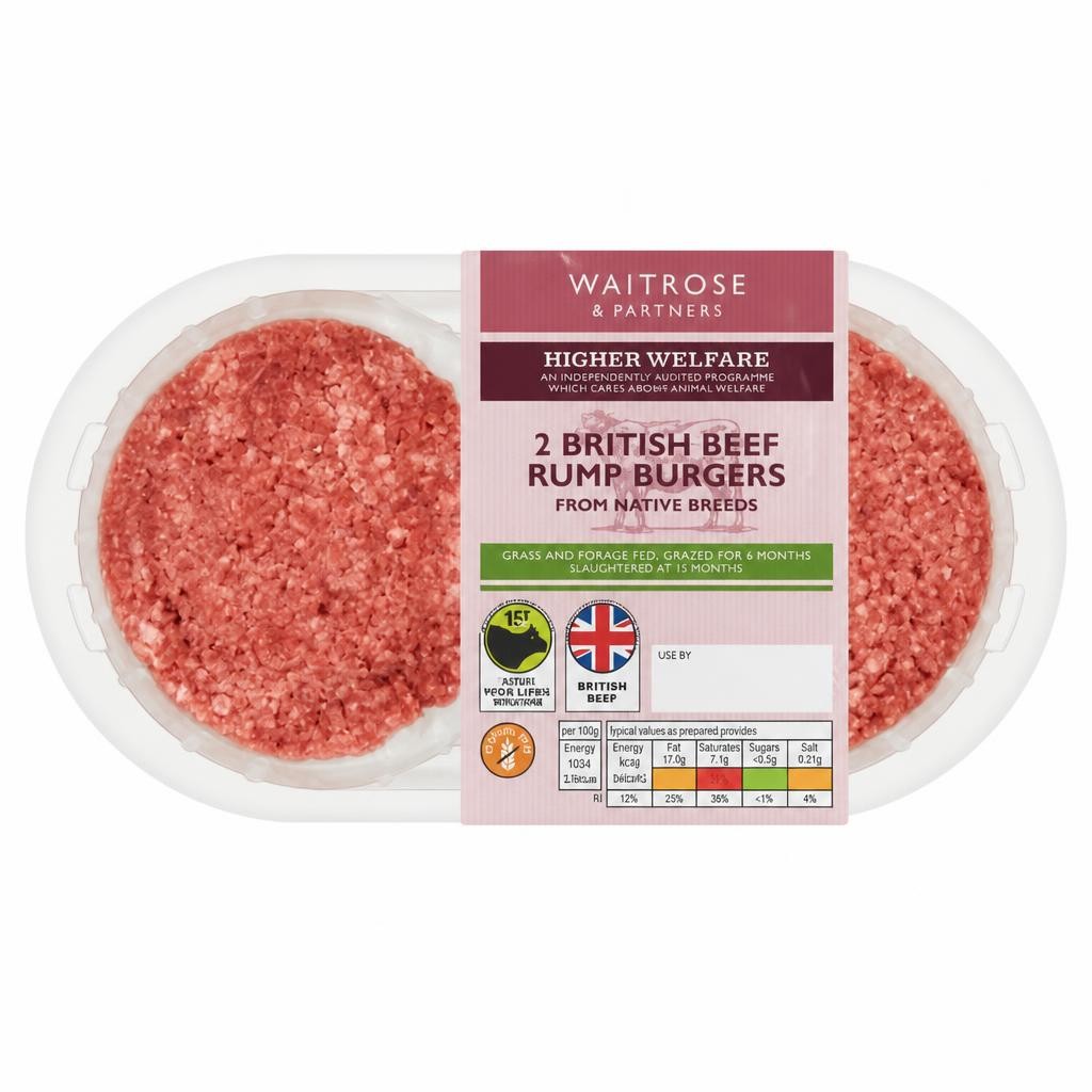 Waitrose 2 British Native Breed Rump Steak Beef Burgers