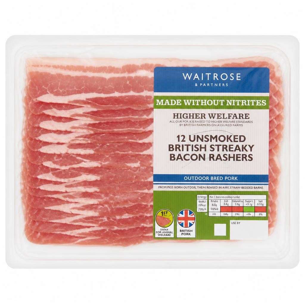 Waitrose 12 Made Without Nitrite Unsmoked Streaky Bacon Rashers