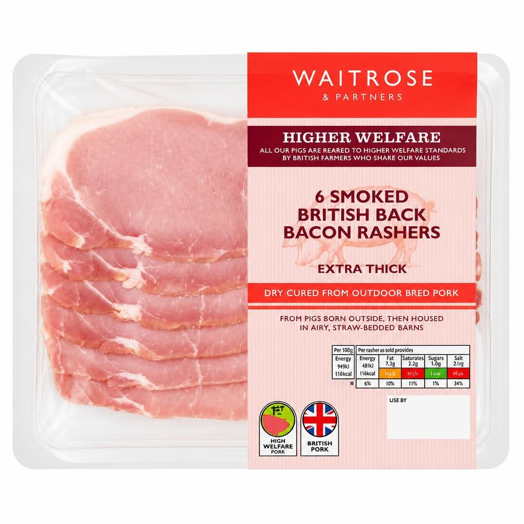 Waitrose 6 Extra Thick Smoked Dry Cured Back Bacon Rashers