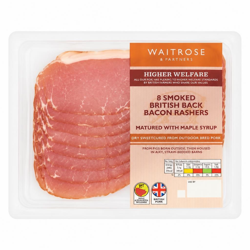 Waitrose Sweet Cured Smoked Back Bacon with Maple Syrup