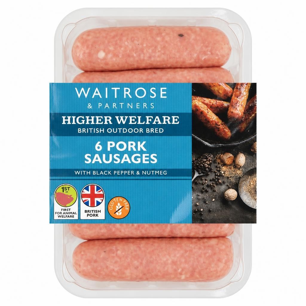 Waitrose 6 Pork Sausages with Pepper & Nutmeg